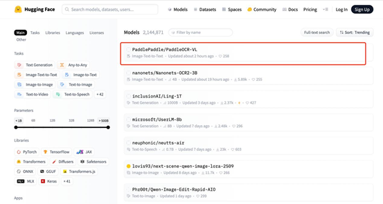 百度最新開源模型PaddleOCR-VL登頂HuggingFace Trending全球第一